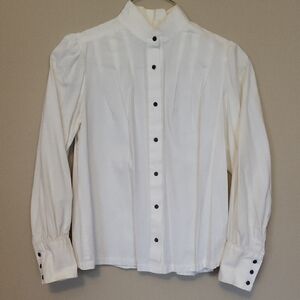 Vintage Elegant White Blouse with Black Buttons